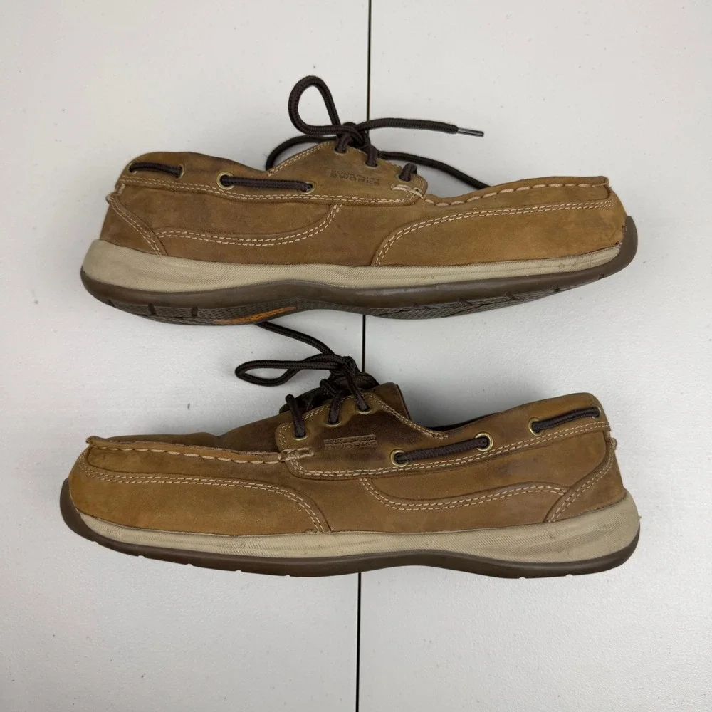Rockport Works RK6736 Men's‎ 10.5 M Brown Leather EH Steel Toe Boat Shoes